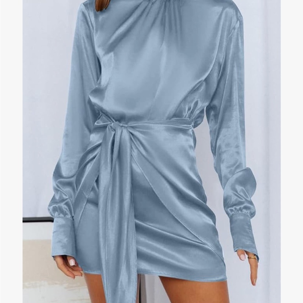 PrettyGarden long sleeve satin dress NWT